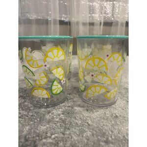 Vintage Citrus Mopit Tumbler Set of 4 Lemon Lime Teal Rim Plastic Glasses it